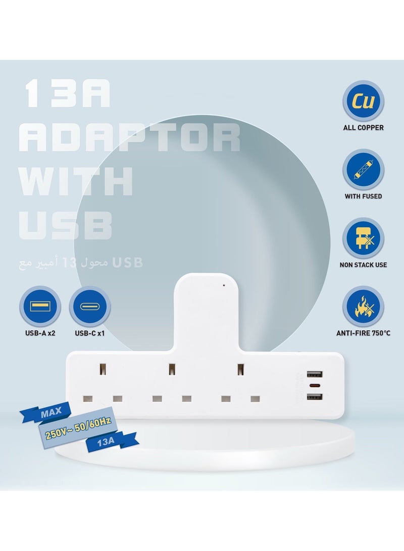 MOVAL Wall Power Extension – 3 Outlets, 2 USB + Type-C Ports, Light Indicator, Compact Safe Design - Image 2